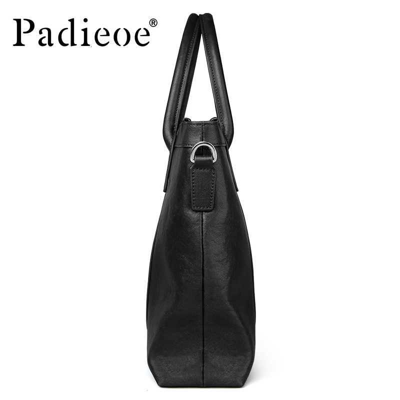 Padieoe New Arrival Mens Portfolio Top Genuine Cow Leather Briefcase for Men Large Capacity Mens Tote Bag Laptop Bag Z250906