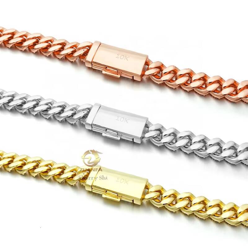 Hot Sell Vvs Moissanite Iced Out Bling Hip Hop 8mm Real Gold 10k Cuban Link Chain