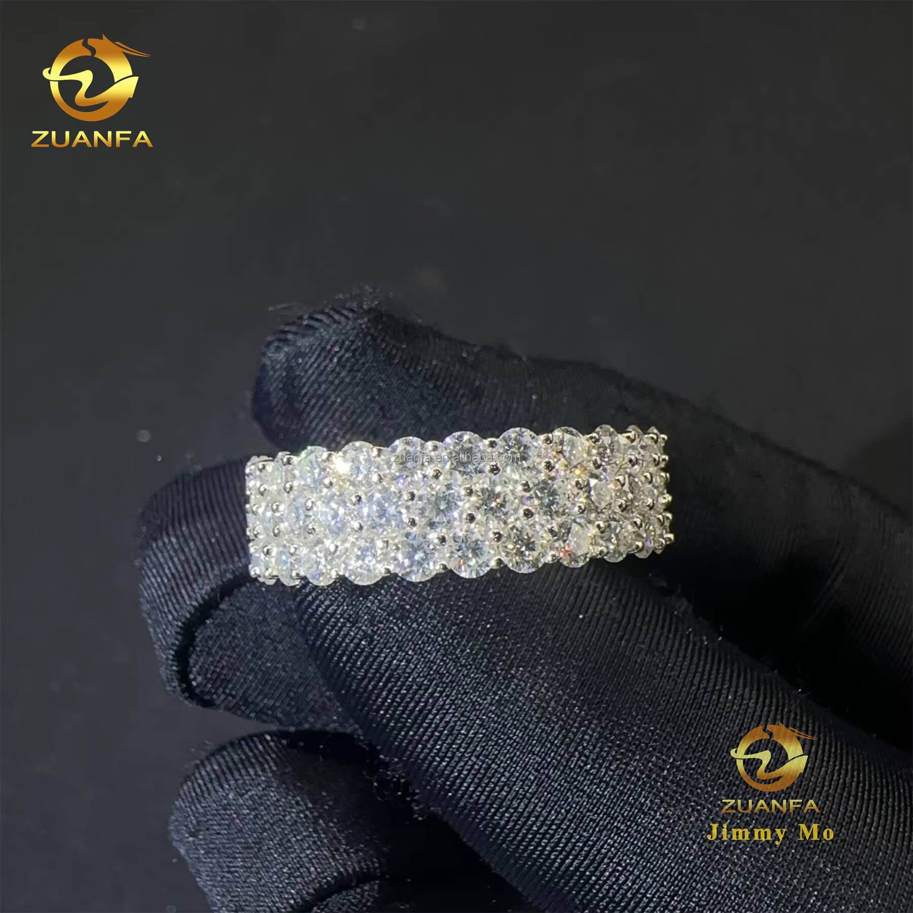 New Design 3Rows Stone Rhodium Plating S925 Silver Elegant Style Luxury Jewelry Moissanite Diamond Eternity Band Ring Women