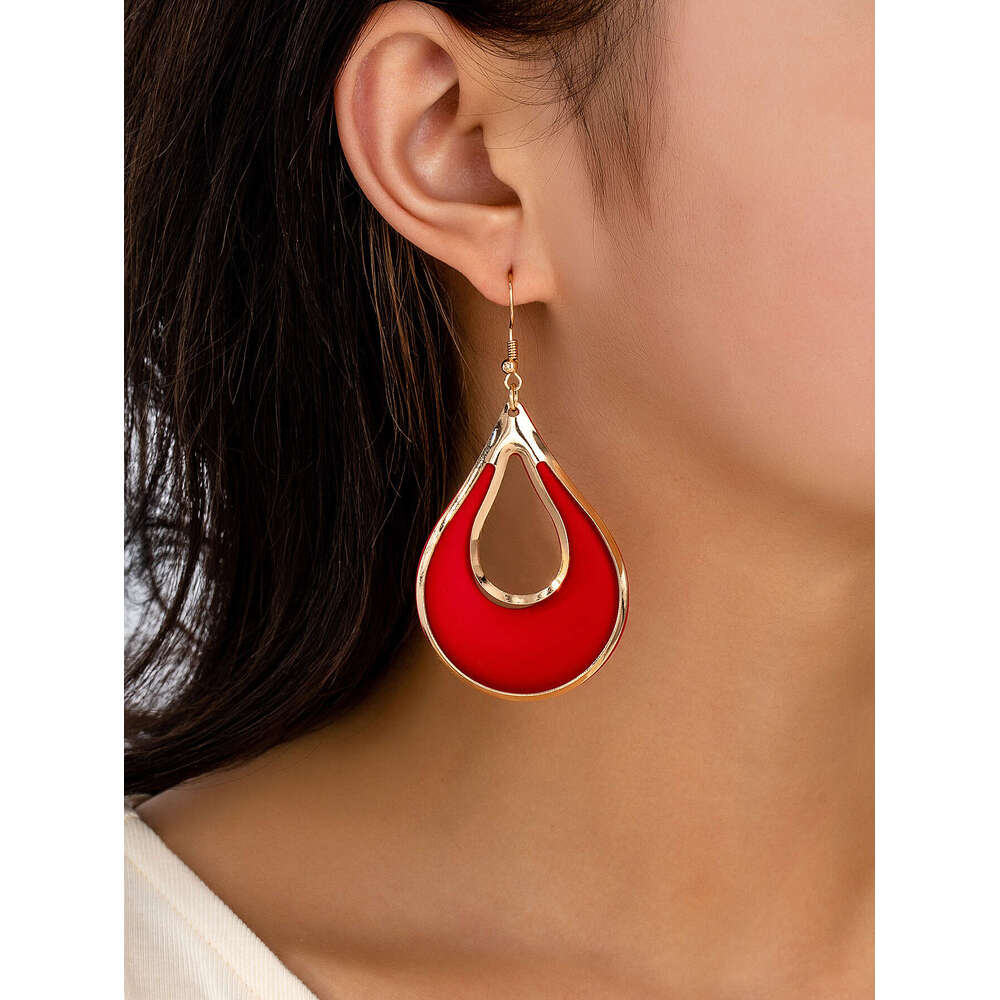 DHEssentials 2025 Hollow Drop Earrings - Waterdrop Shape, Multi-Color Painted, Bold Retro