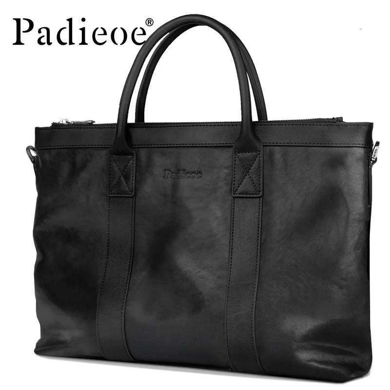 Padieoe New Arrival Mens Portfolio Top Genuine Cow Leather Briefcase for Men Large Capacity Mens Tote Bag Laptop Bag Z250906