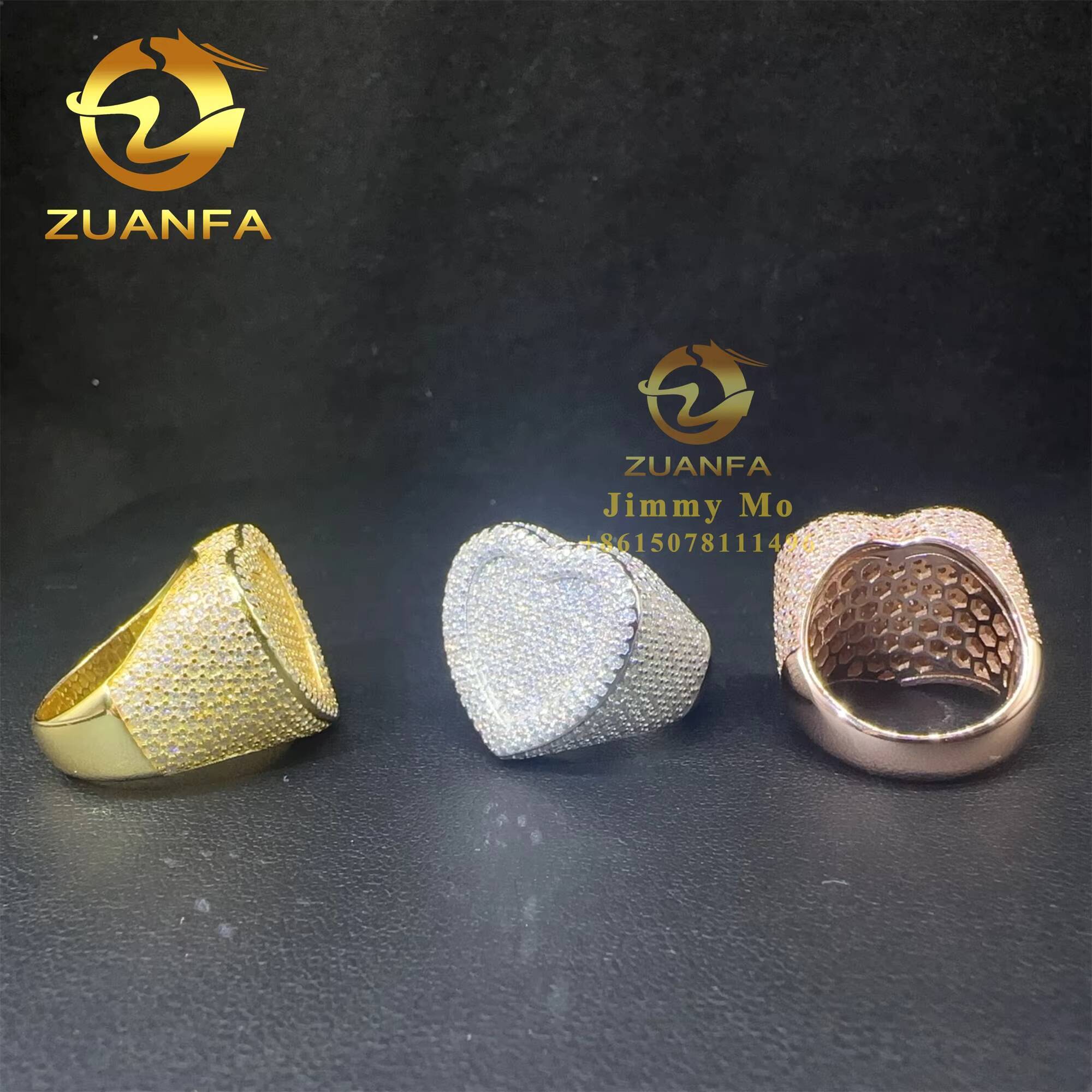 Lowest Price Pass Diamond Tester 925 Sterling Silver Full With Moissanite Diamond Hip Hop Iced Out Heart Shape Ring Men