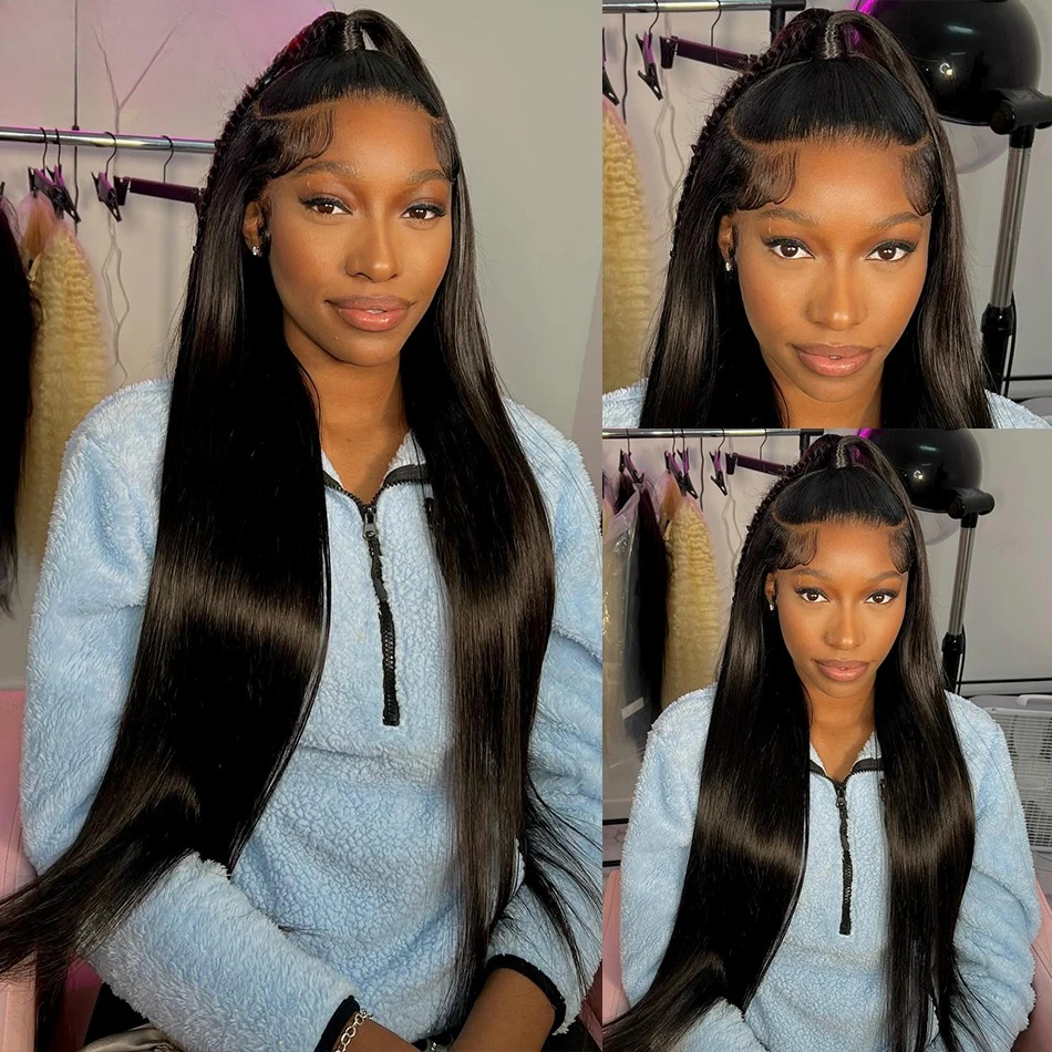 13x4 Straight Human Hair Wig For Women 360 Full Lace Wig 40 Inch 13x6 HD Lace Frontal Wig 180% Density Glueless Preplucked Black Human Hair Wig