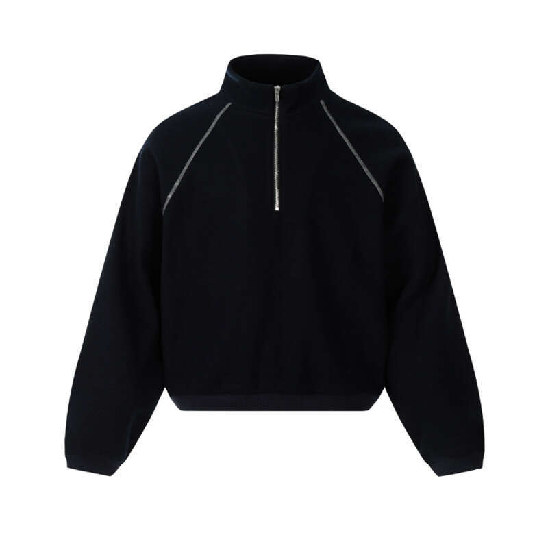 College Style Harajuku Korean Version Deconstructed Patchwork Topstitch Design Simple Loose Stand Collar Zipper Sweatshirt B5