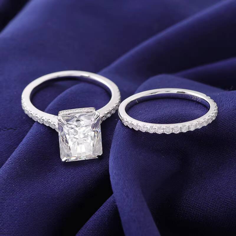 Custom Band Set Radiant Cut 4ct 14k White Gold Diamond Wedding Rings Solitarire Jewelry Women Moissanite Luxury Ring