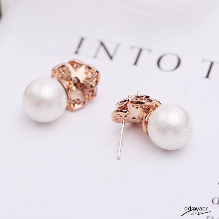 Elegant Freshwater Camellia Flower Earrings For Women Dia Zircon Stud Ball Pearl Earring Fashion Wedding Jewelry Nice Gift Ddmyfeb