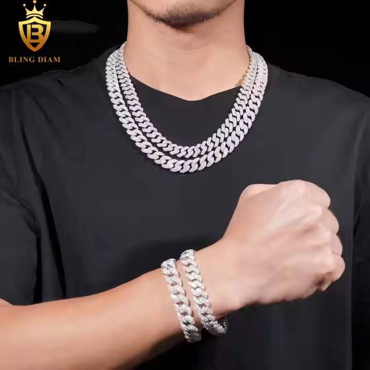 Hip Hop Style 12mm Sterling Silver 925 Vvs Moissanite Iced Out Jewelry Necklace Cuban Link Chain for Men