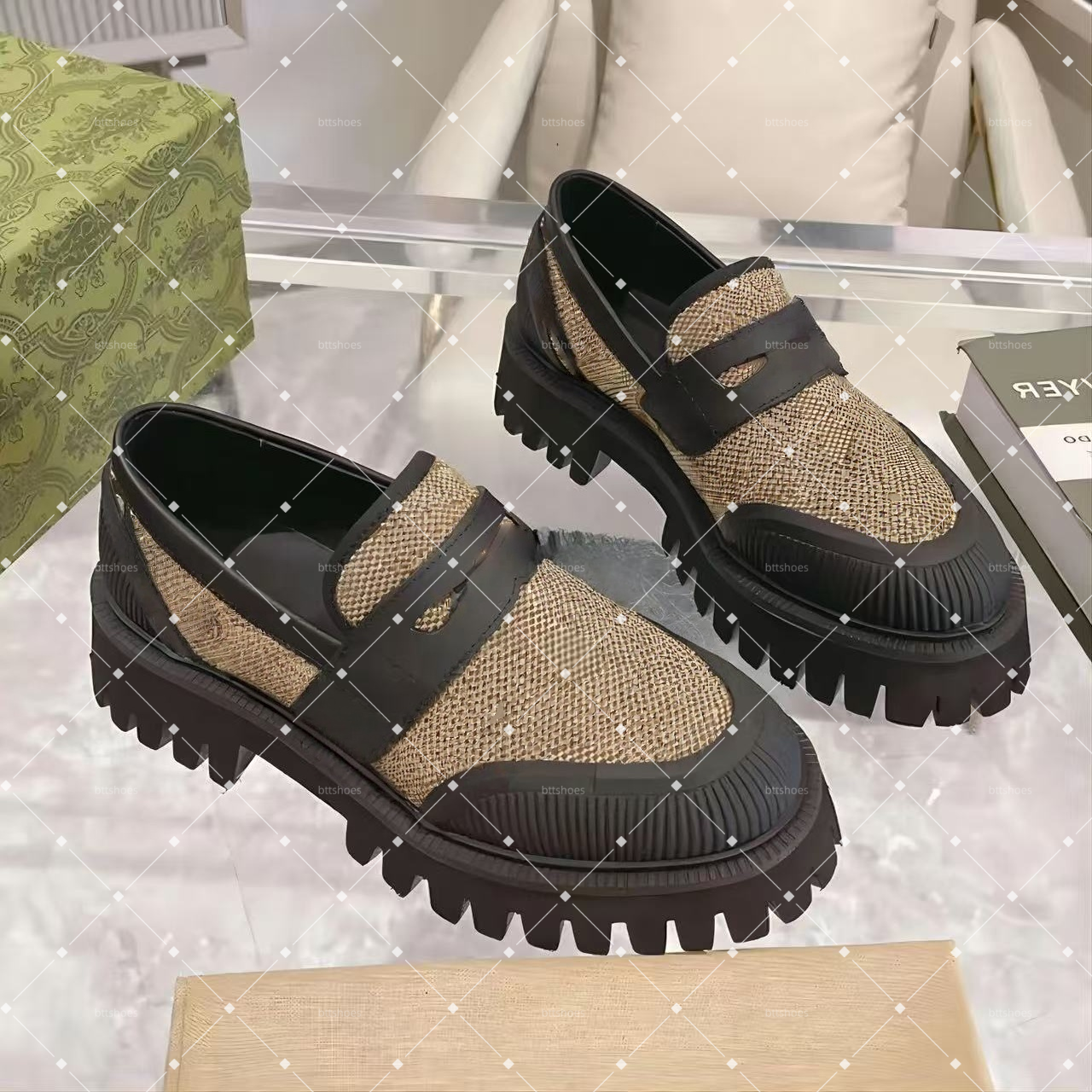 2025 Designers Loafers Woman Lace-up Shoe Loafer Platform Sneaker Dress Moccasins Canvas Derby Shoes Chunky Bottom Office Lady Rubber Lug Sole 35-45 006