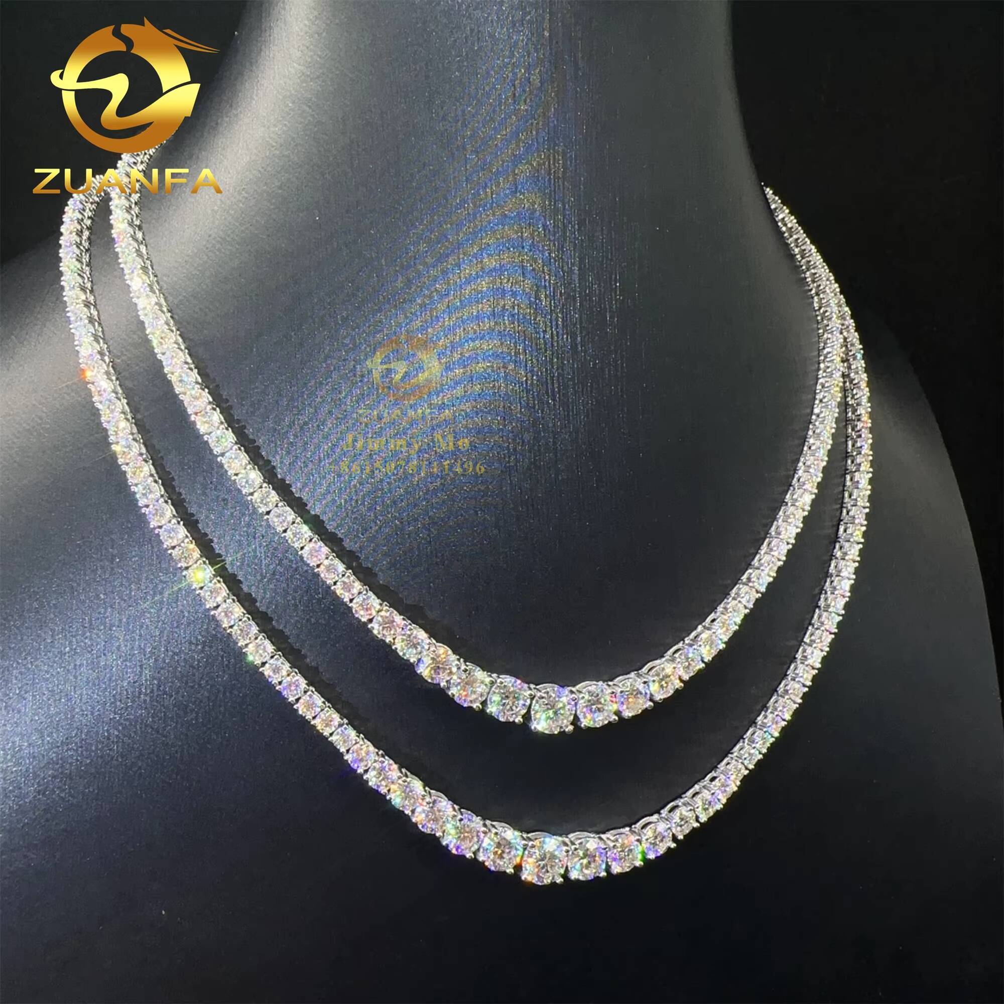 Fashion Women Female Gift Jewelry VVS Moissanite Tennis Chain 925 Sterling Silver Hip Hop Cluster Tennis Chain Necklace