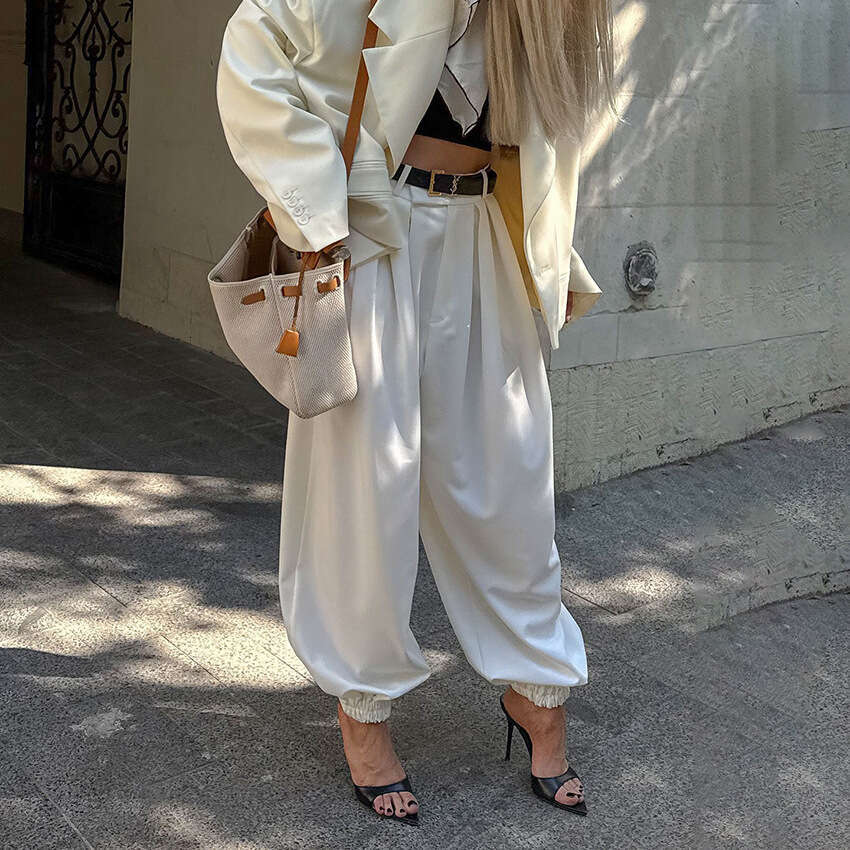 Autumn Winter New Loose Solid Color Colorful Satin Jogger Pants For Women With Design Sense, Elegant And Fashionable Commuting B5