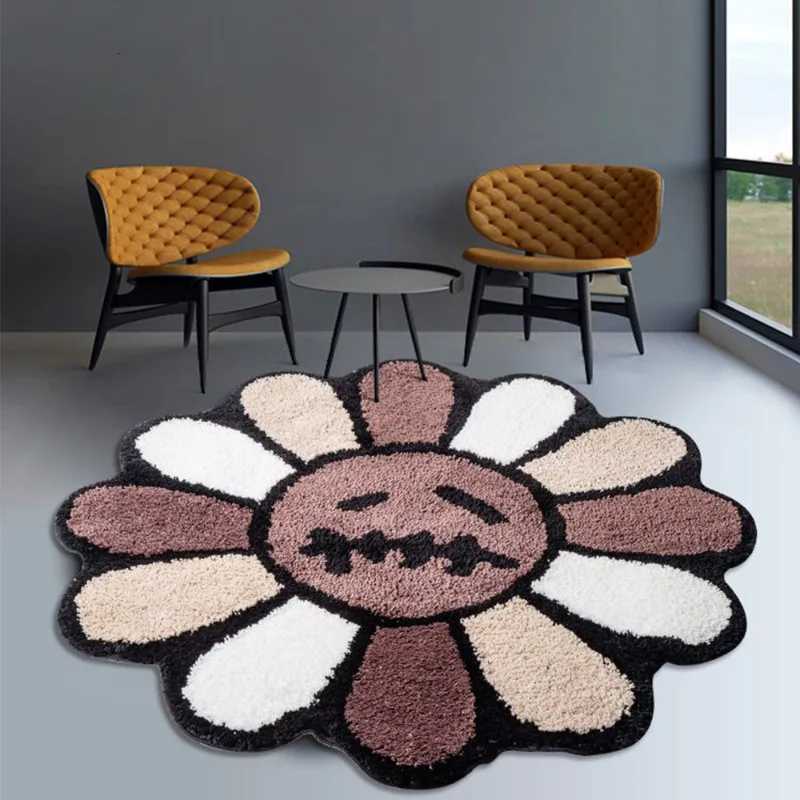 Luxurious Aesthetic Sunflower Mat Smiling Flower Carpet Entrance Door Mat Antislip Bathroom Rug Flower Tufted Mat Living Room Decor Y250908asw