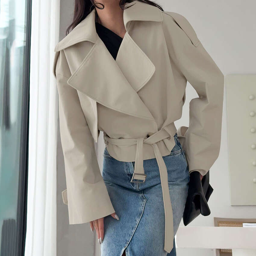 Autumn Winter New High-End Lace-Up Lapel Long Sleeve Windbreaker Women, Stylish And Elegant Design For Commuting B3