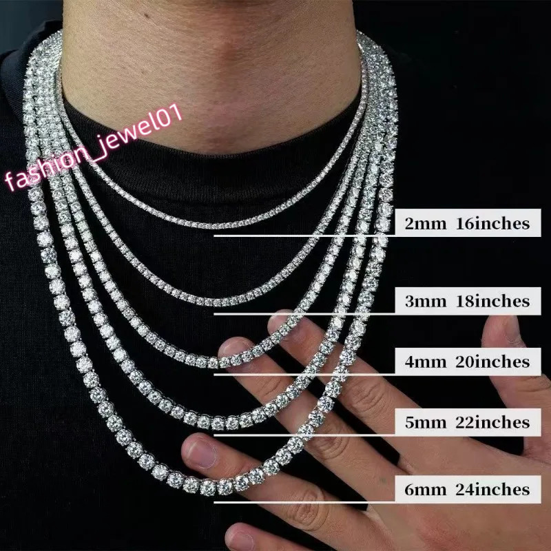 Hip Hop Full Size Sale 265mm Moissanite Bracelet Necklace for Women Sterling Silver Gold Men Iced Out Moissanite Tennis Chain