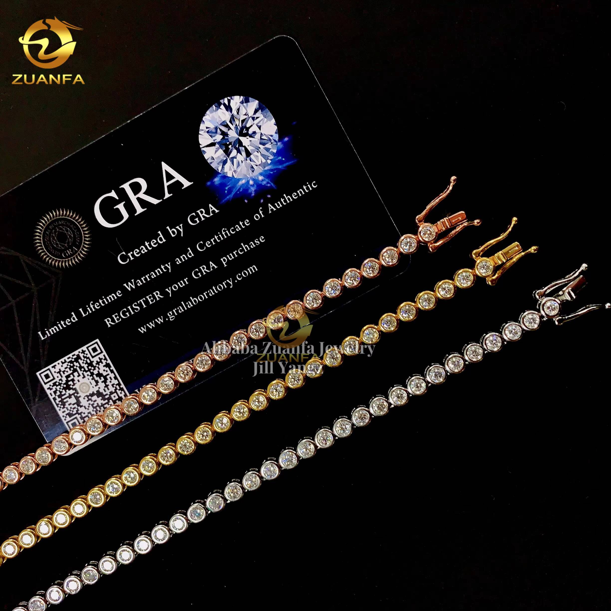 Zuanfa Jewelry Bezel Setting VVS Moissanite Tennis Chain Necklace 3mm Gift Idea Moissanite Chain