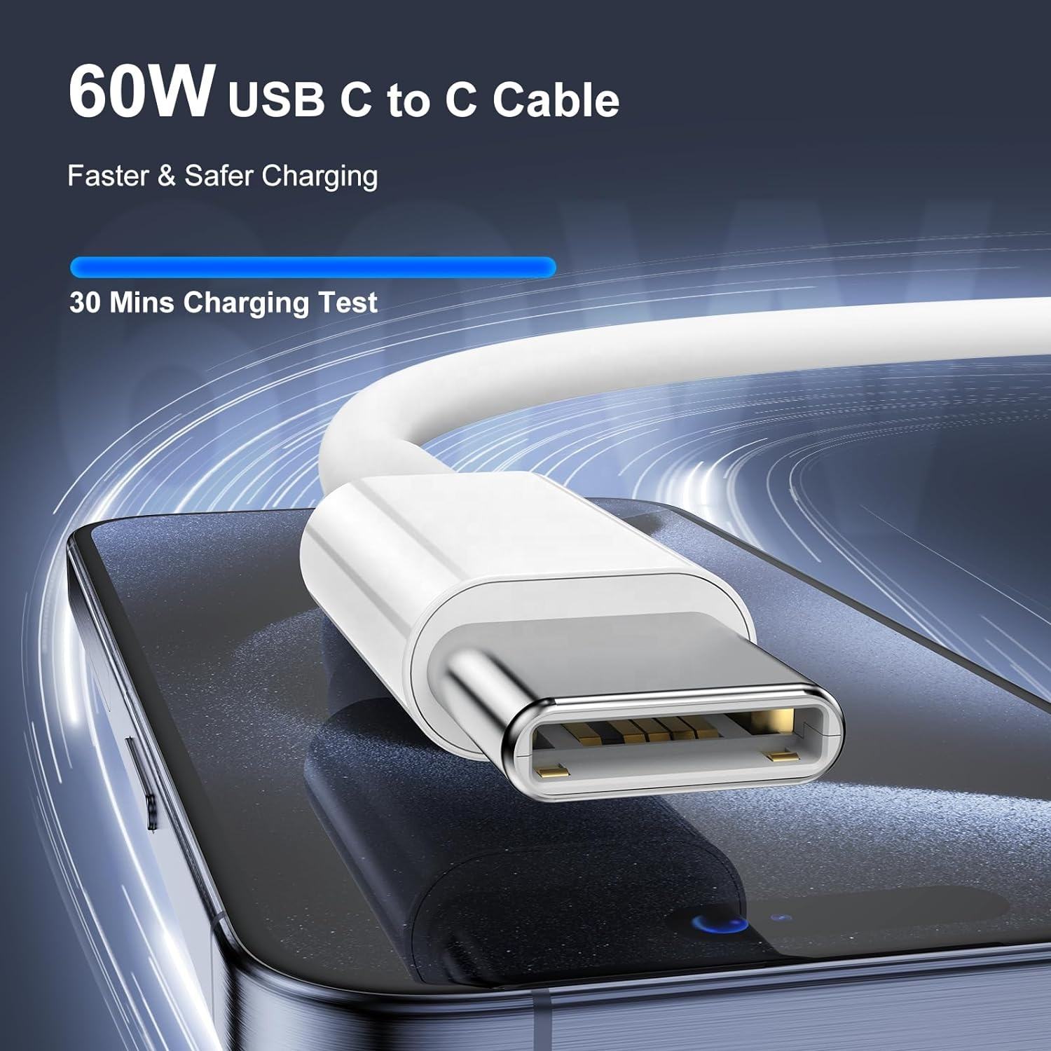 60W USB-C to Type C Cord Braided Nylon Fast Charging Data Cable 6FT 3FT Hot Sales