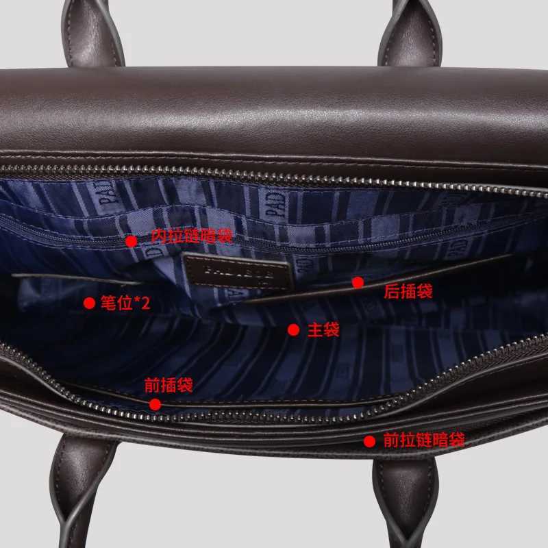 PADIEOE leather briefcase leather 16inch computer bag business mens handbag large capacity file bag Z250906