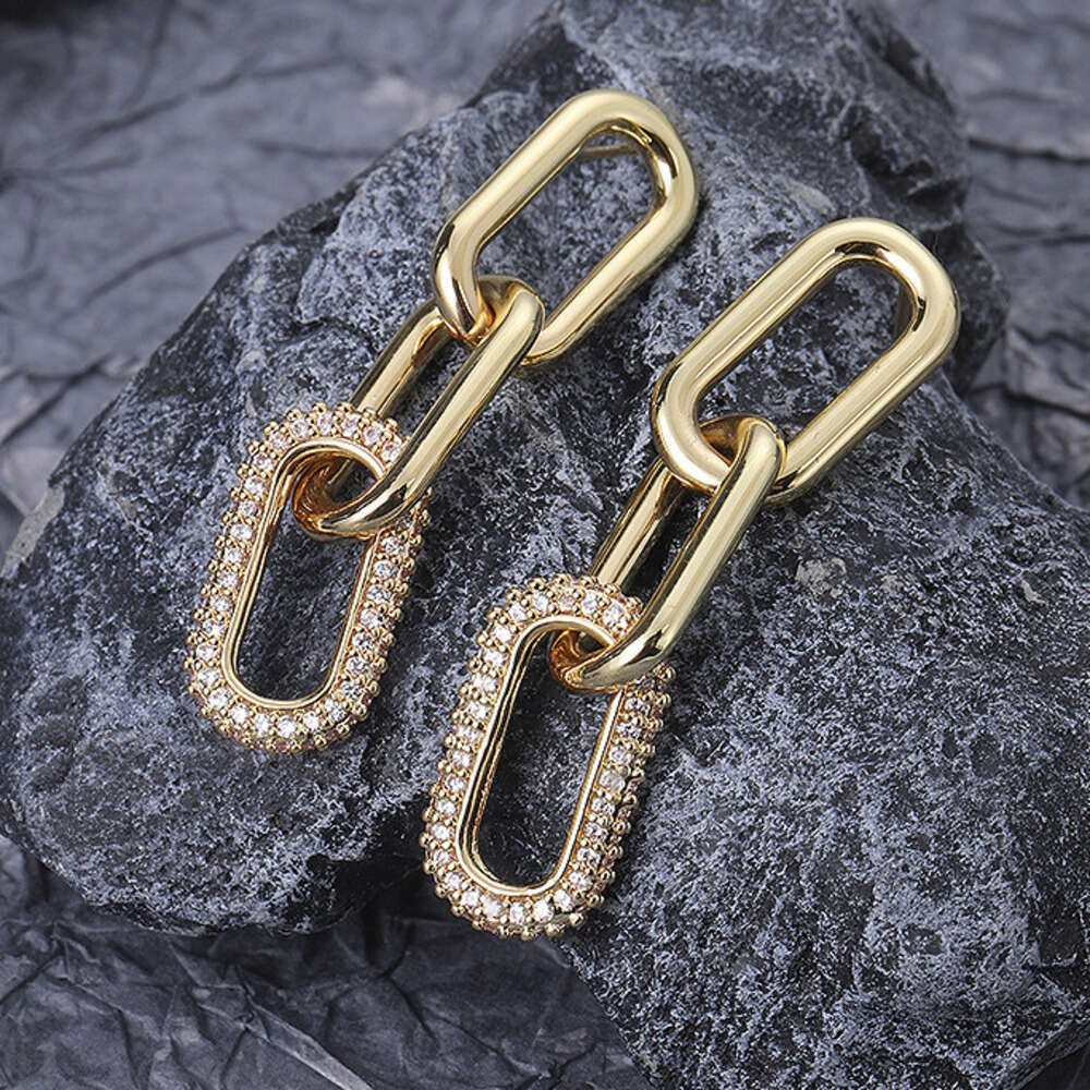 DH collections: Stylish and Versatile Gold - toned Zircon - inlaid Elliptical Stud Earrings for Women