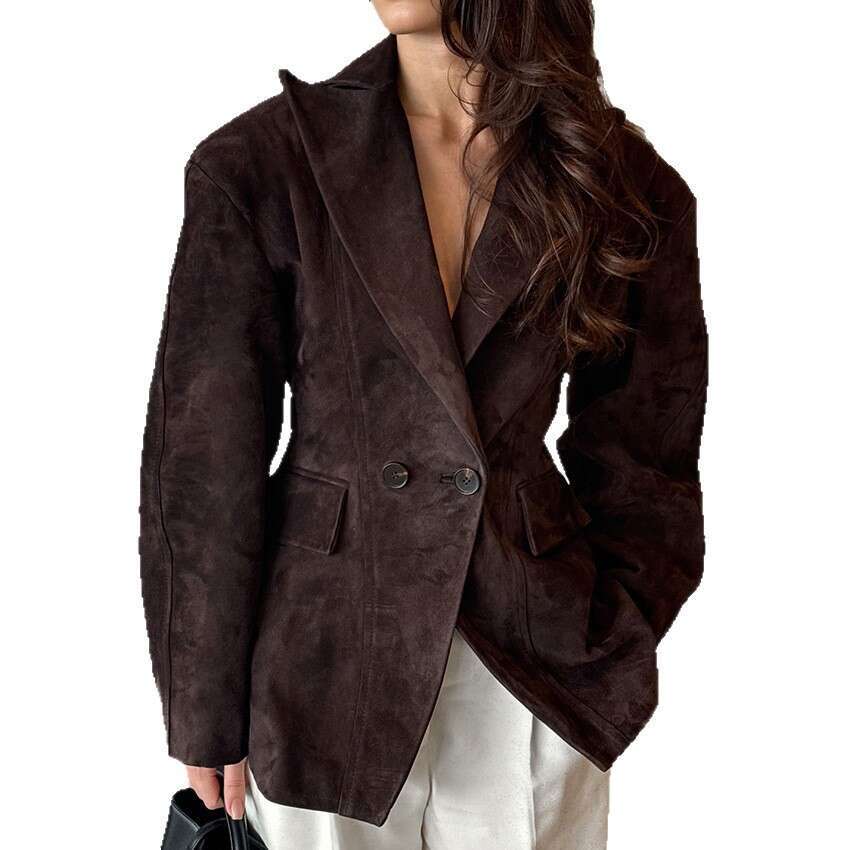 Autumn Winter New High-End Matte Velvet Blazer With Design Sense, Elegant And Fashionable Suede Jacket B3
