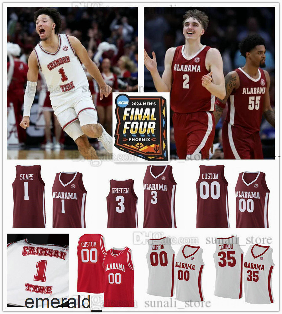 Alabama Crimson Tide 2024 Final Four Basketball Jerseys 3 Rylan Griffen 2 Grant Nelson 1 Mark Sears 23 Nick Pringle 55 Aaron Estrada 15 Jarin Stevenson Sam Walters