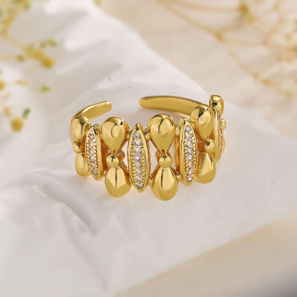 DHpet Fashion Exquisite Copper Gold-Plated Zircon Sunflower for Women, Niche Versatile Open Ring New