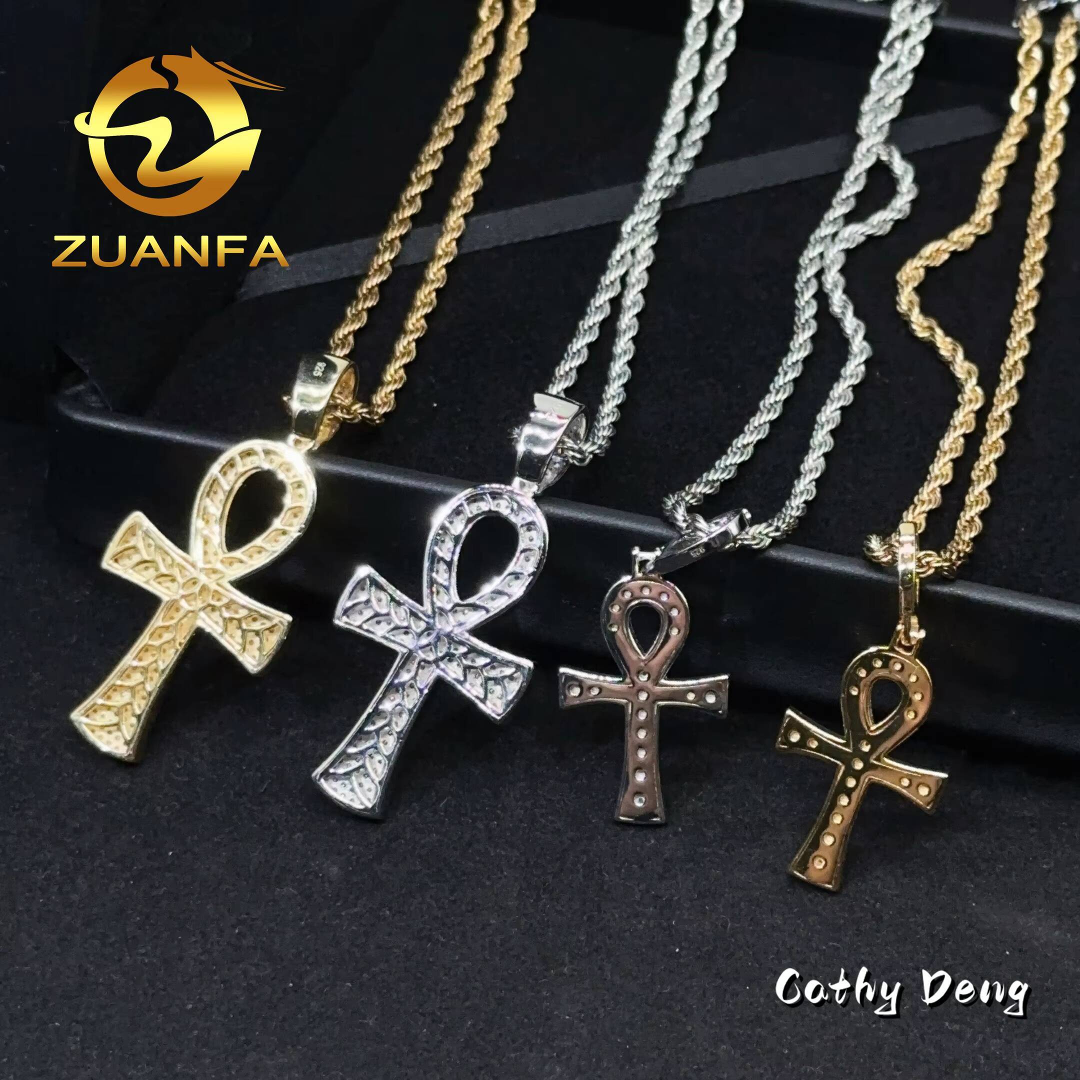 48h Shipping Hip Hop Jewelry Cross Moissanite Pendant Men 925 Silver Iced Out Pendant Pass Diamond Tester Stainless Steel Chain