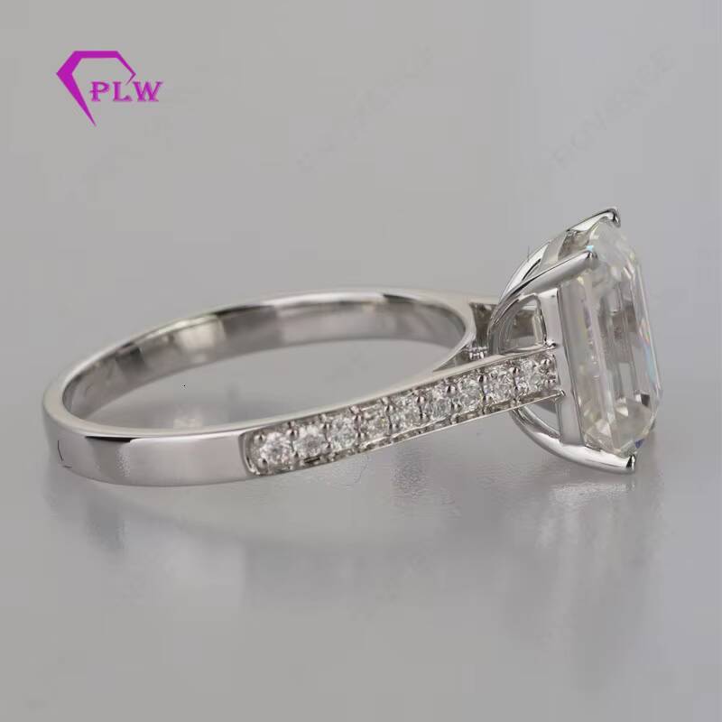 Provence Jewelry 14k White Gold Moissanite Emerald Cut Engagement Ring with 85x6mm Loose Moissanite