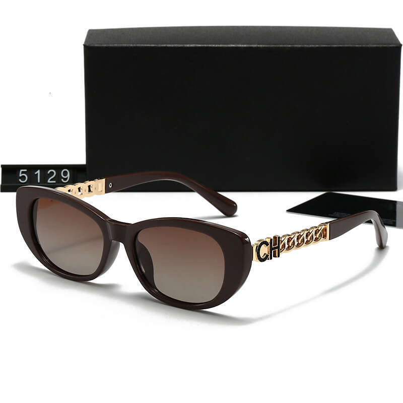 New High-End Metal Chain Fashion Personality Polarized Small Frame Cat Eye Trendy Women's Sunglasses 5129 928