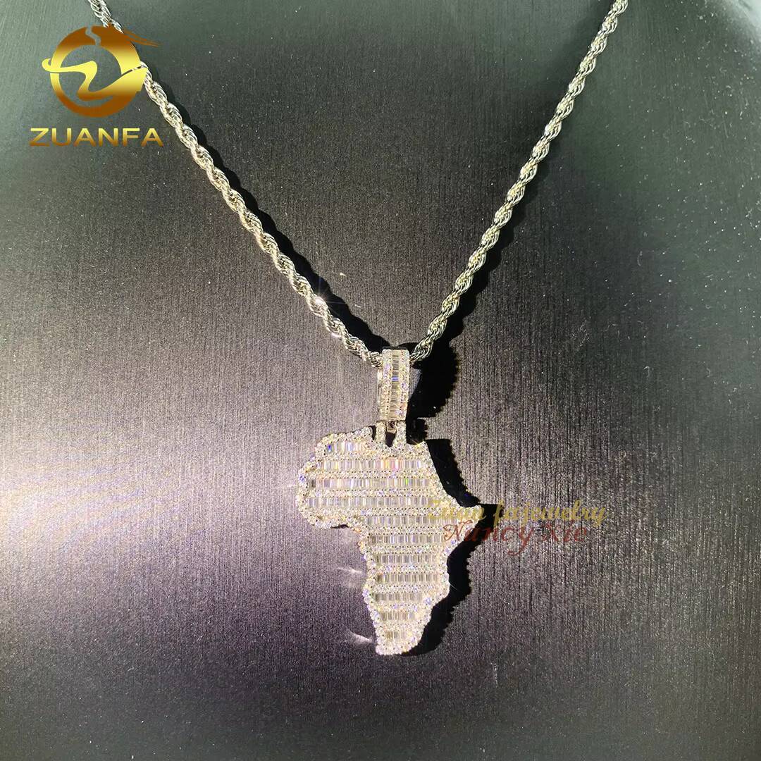 Fashion Moisssanite Hip Hop Jewelry Private 925 Silver Map Pendant Iced Out VVS Diamond Moissanite Pendant