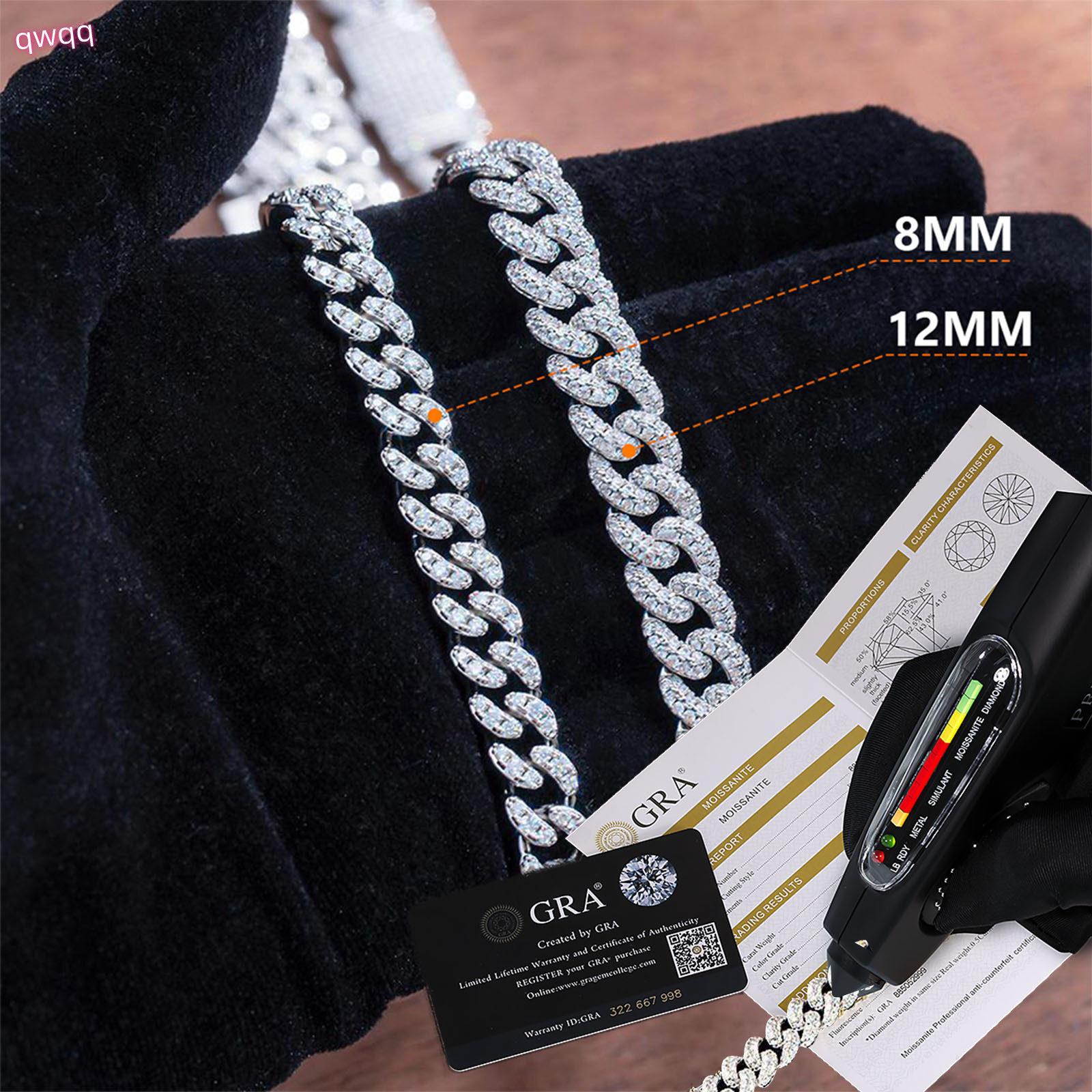 Moissanite Necklace 6MM 8MM 10mm 12mm 15mm Hip Hop Jewelry 925 Sterling Silver Bracelet Men Women VVS Iced Out Cuban Link Chain