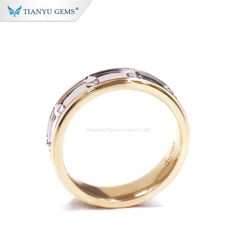 Tianyu Gems Custom Simple Man Gold Ring 14k 18k Double Color Design