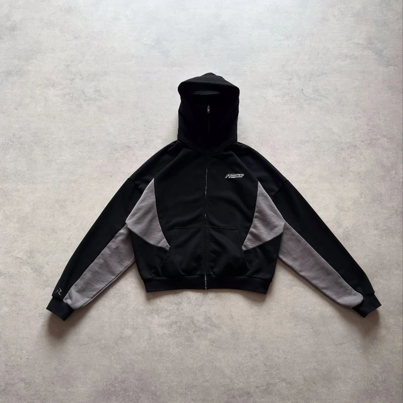 2 Pcs Tracksuit Coords Y2K Retro Men Balaclava Hoodie Embroidery Pattern Streetwear Dark Unisex Oversized Masked Sweatshirt Set 250906