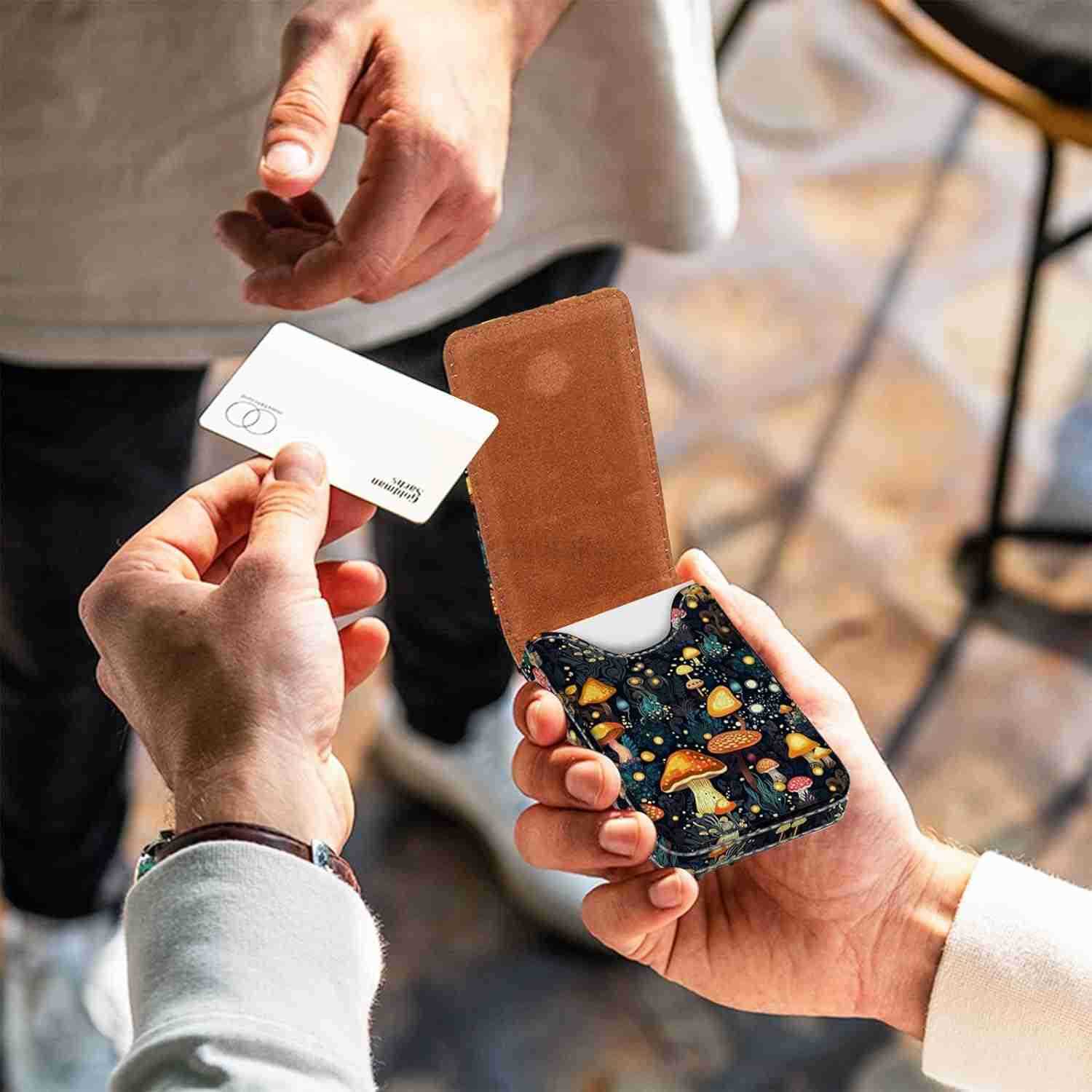 Card Holder PU Leather Printing Business Card Case Pocket with Magnetic Shut Portable Business Card Carrier Holder for Women or Men Mushroom Z250906