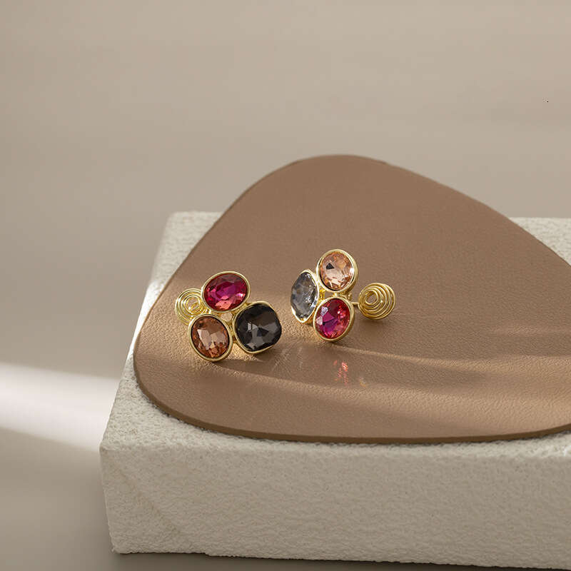 DHpet Light Personality Color-Block Crystal Oval Earrings Japanese and Korean Exquisite Creative Fashion Mosquito Coil Clips Without Ear Holes