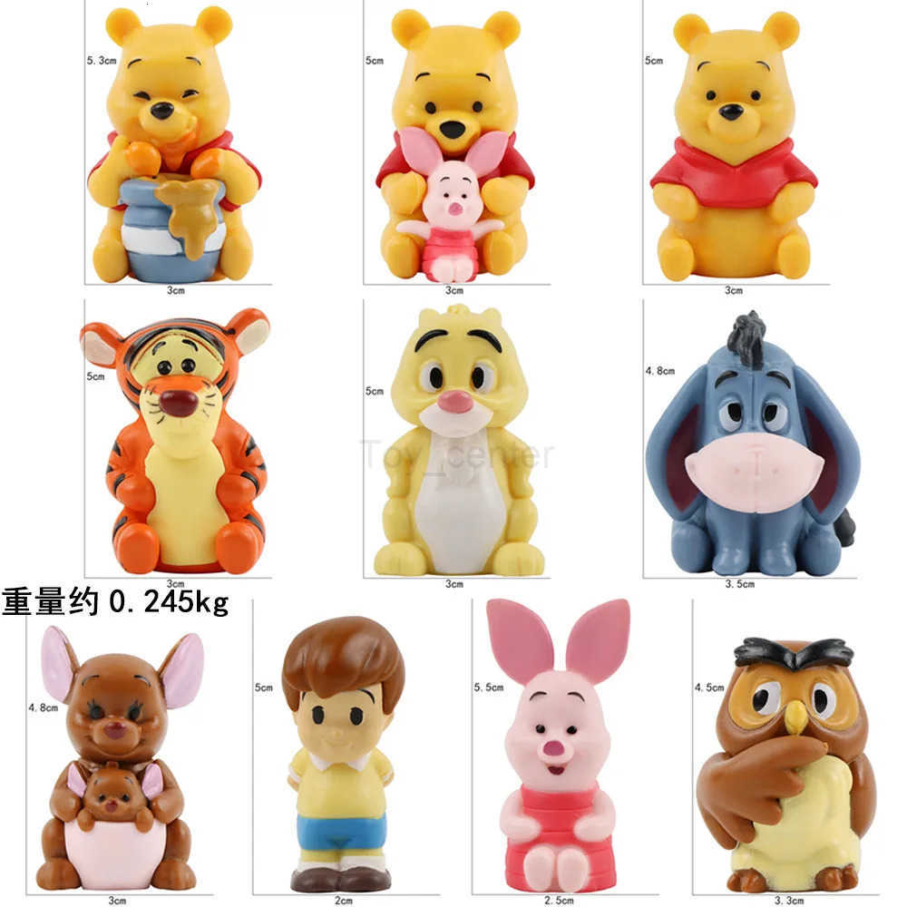 Disney 10pcs Winnie The Pooh Piglet Tigger Eeyore Rabbit Owl Anime Action Figures Model Toy Cartoon Collection Doll Set For Kids H250906
