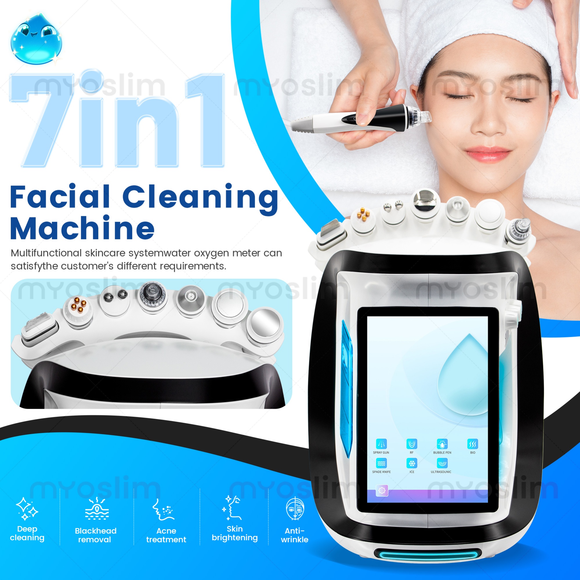 Portable 7 in 1 Oxygen Jet Hydra Dermabrasion Skin Scrubber Blackhead Removal Deep Facial Cleansing Machine for Home Spa Use