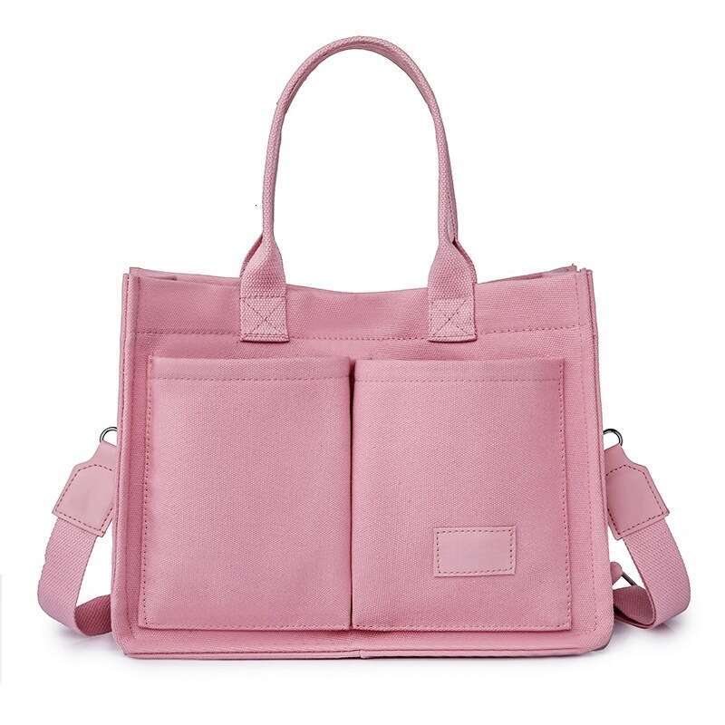Canvas for Women, Large Capacity, Multi-Pocket, Trendy Crossbody Bag, Wide Shoulder Strap, Handheld Tote Bag