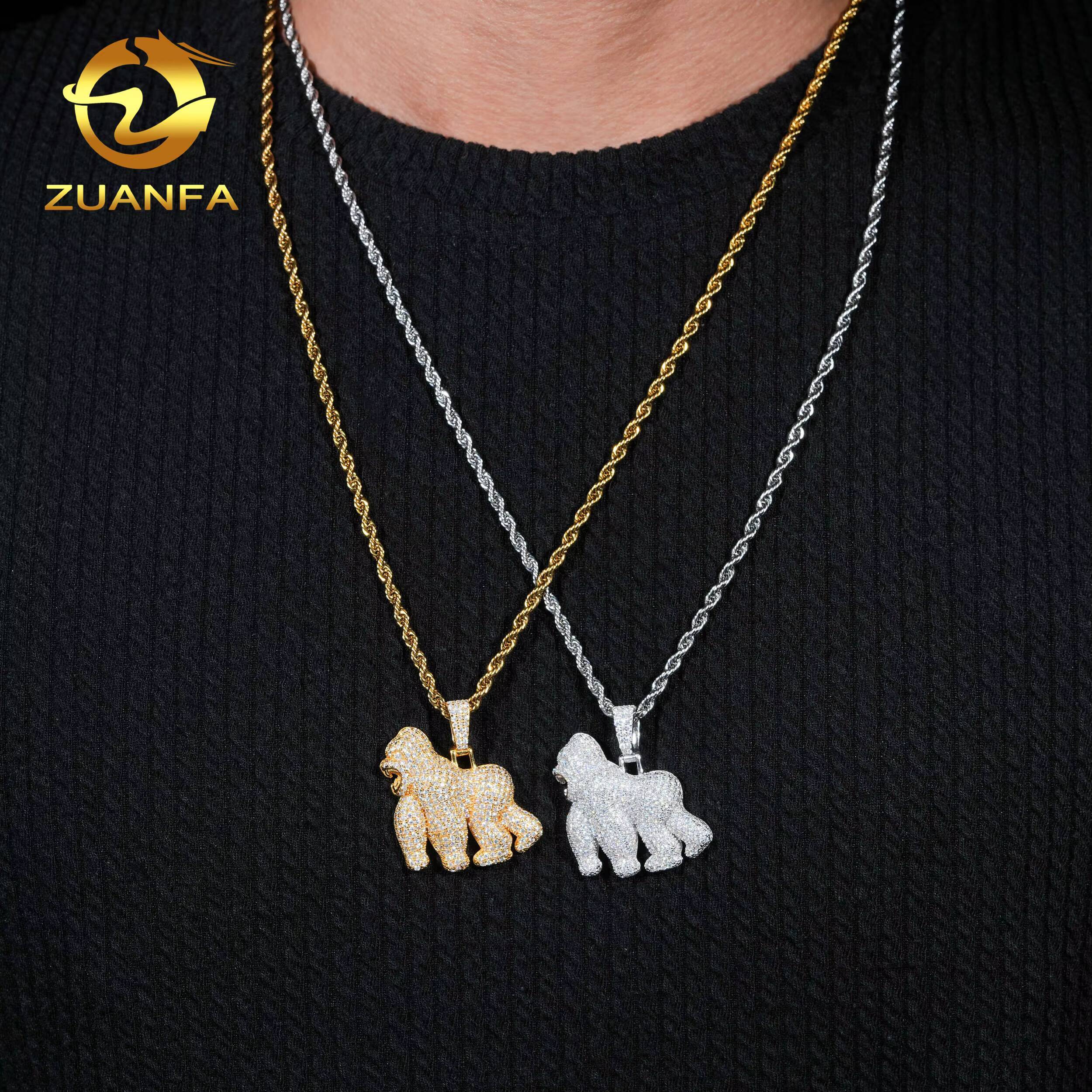 USA Local Stock Fast Shipping Gorilla Pendant 925 Silver Moissanite Pass Diamond Test Gold Plated Gorilla Charms Pendants