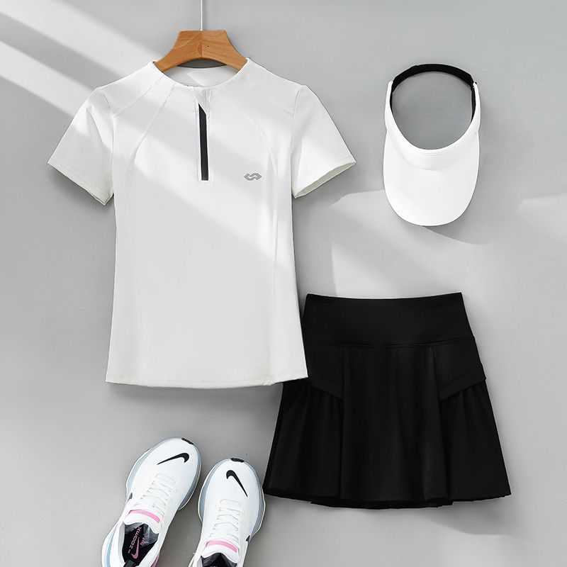 2pcs Tennis Skirt Set Women Summer Sports Suit 2 Piece Fitness Top Skort Sets Ladies Golf Wear Set Sportswear Outfits 2025 y250709