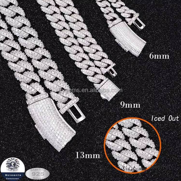 13mm 7inch30inch Length Iced Out Cuban Chain Moissanite Diamond Chain S925 Silver White Gold Plated Moissanite Cuban Link Chain