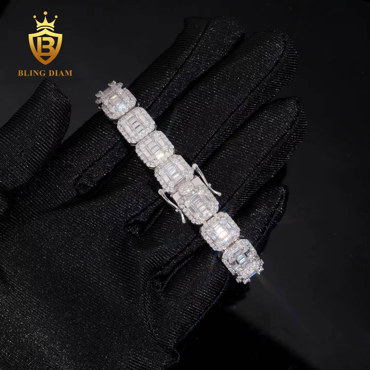 Hot Saling 10mm Moissanite Cuban Chain Pass Diamond Tester VVS Moissanite Hip Hop Bracelet Necklace 925 Sterling Silver with GRA