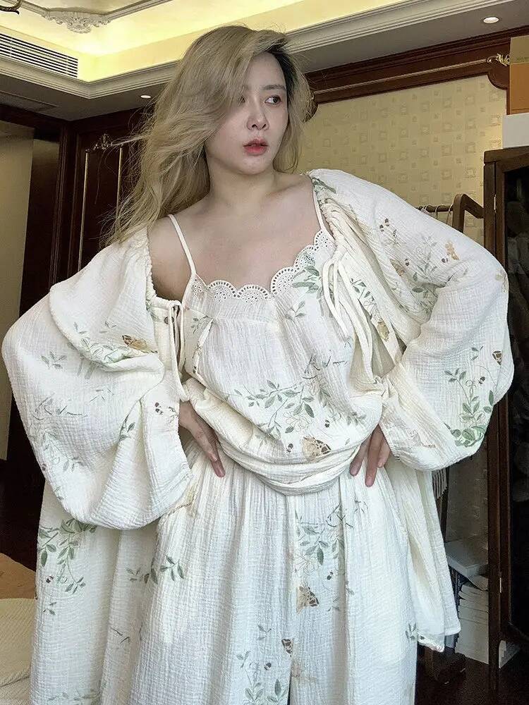 2025 New Spring and Autumn Women's Cotton design Pajama Set Printed Home Clothes Long Sleeve Spaggehtti Designer Strap Pants Home Clothes