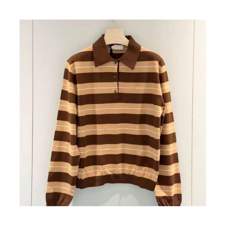 Fashion womens Tshirt long sleeved polo shirts high quality letter embroidered striped shirts top outdoor sports casual loose autumn women versatile T shirt