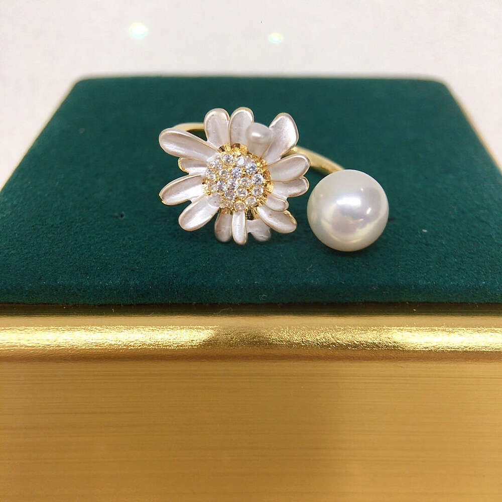 DHpet Grade High Brighess Natural Freshwater Ring Gold-Plated Micro-Inlaid Zircon Suower Pearl Jewelry