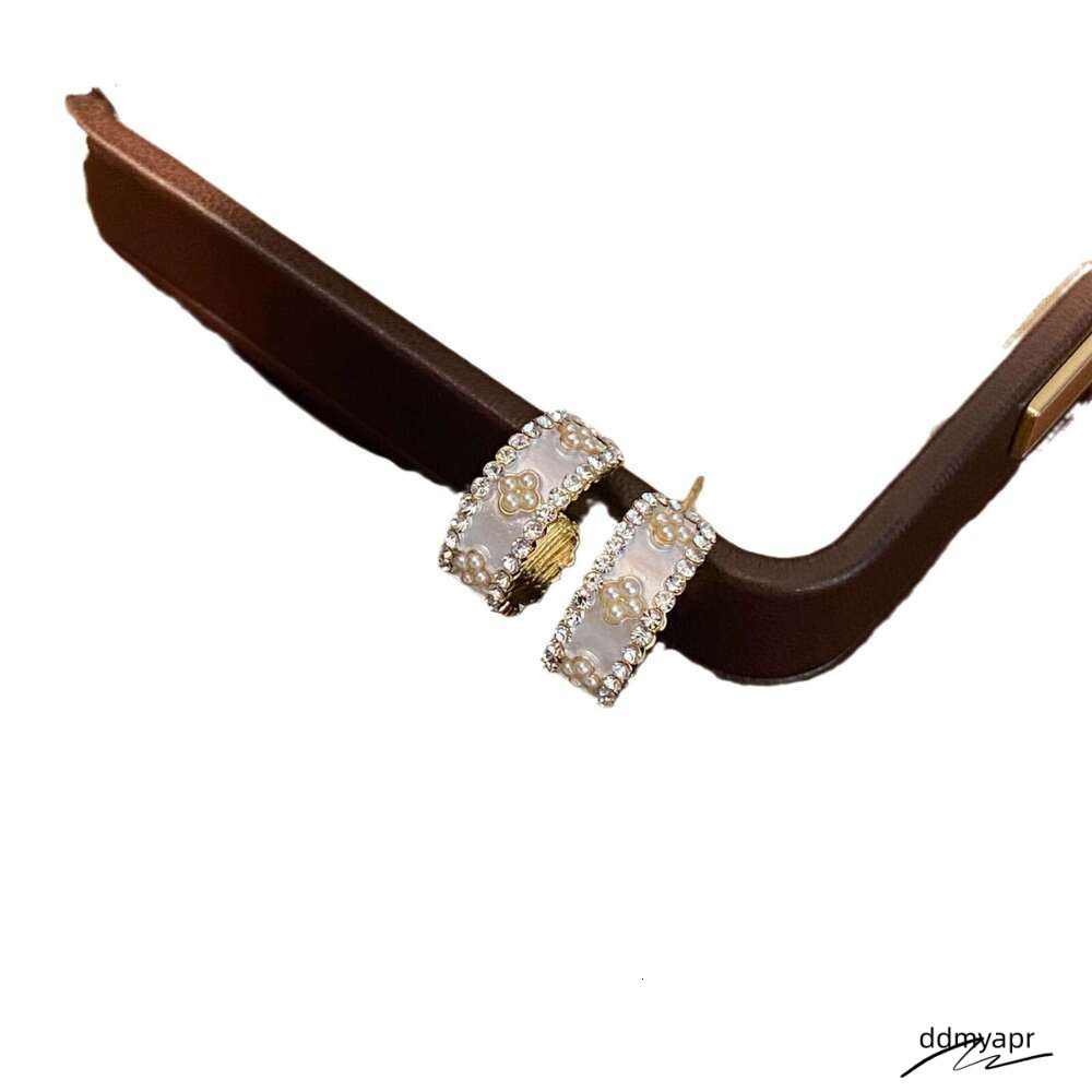 C-Shaped Pearl Earrings - Gold Plated Geometric Hoops With Zirconia Accents | Korean Fashion Minimalist Ear Jewelry For Women Ddmyfeb