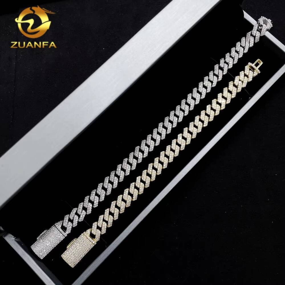 RTS Hot Selling Fast Shipping Pass Diamond Tester Hip Hop Jewelry 10mm Moissanite Cuban Link 925 Silver Iced Out Cuban Bracelet