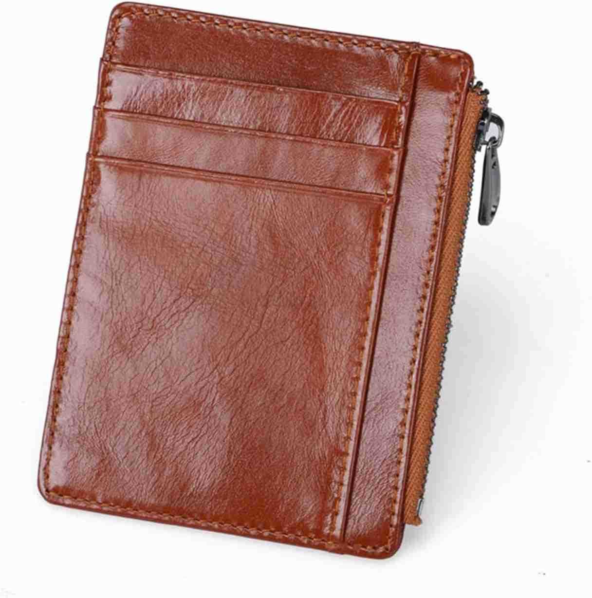 Card Holder Wallet For Men Women Small Minimalist Genuine Leather Wallet Compact RFID Blocking Card Case With Zipper Pocket Z250906