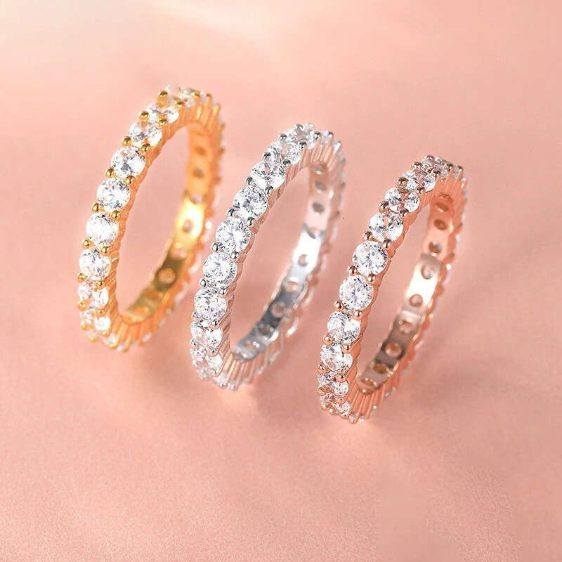 DH collections S925 Silver Rings: Simple and StylishS Pure Silver Ring Simple Fashion Four-Prong Round Zirconia Full Diamond Classic Personality