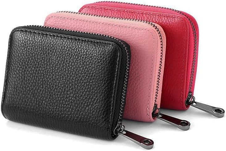 Leather CARD Holder Wallet Case Bank Card Case RFID Blocking Secure Card Case ID Case Organizer Zipper Wallet 1 Pcs Black Z250906
