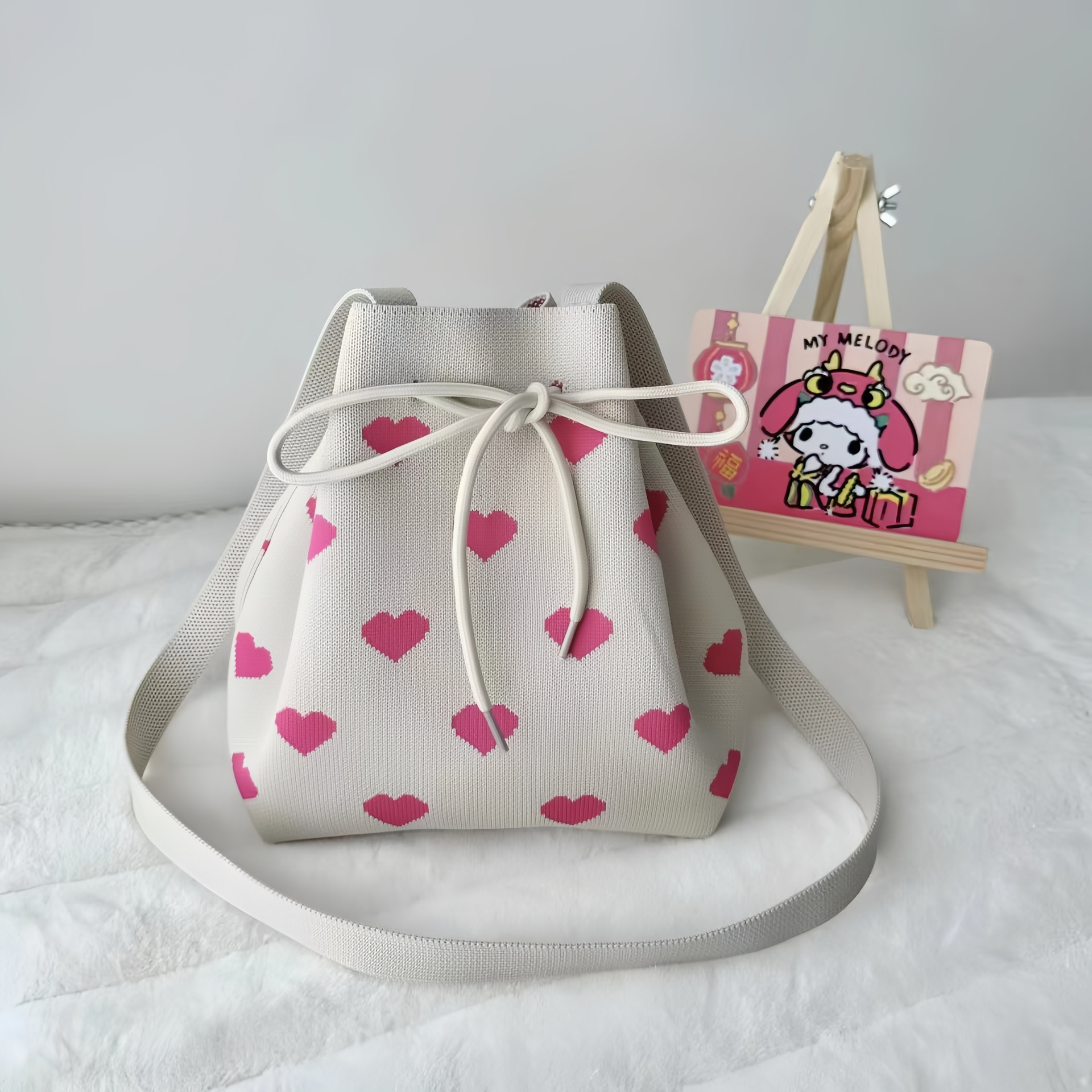 2025 new collection 2025 New Knitted Yarn Bucket Bag Hand-held Casual Handbag Lunch Bag Portable Autumn New Pattern Designer Bag, Women's Handbag