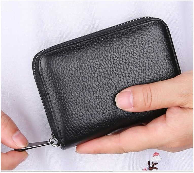 Leather CARD Holder Wallet Case Bank Card Case RFID Blocking Secure Card Case ID Case Organizer Zipper Wallet 1 Pcs Black Z250906